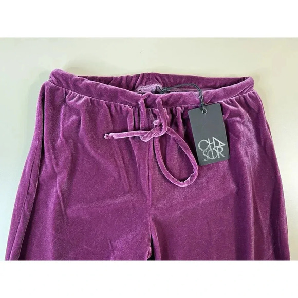 Chaser Women’s Wide Leg Velvet Pants Size Small Purple Drawstring Lounge Cozy - Picture 2 of 11